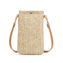 DEQI Straw Phone Bag Women Handbag Travel Wallet Card Holder Purse Ladies Shoulder Beach Bag Cosmetic Pouch